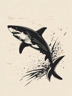 跃动鲨鱼黑白艺术插画