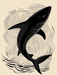 黑白风格跃动的海中鲨鱼