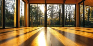 阳光洒落的林间通透空间