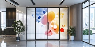 多彩抽象图案的玻璃隔断