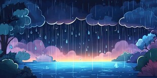 雨夜湖畔梦幻自然景观