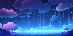 梦幻雨夜场景插画