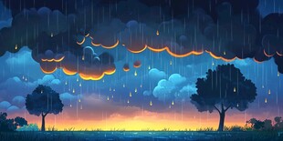 黄昏雨夜风景图