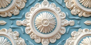 蓝色背景上的精美浮雕装饰