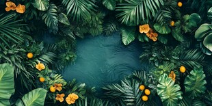 热带绿植环绕的静谧水域