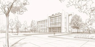 校园图书馆建筑线稿图