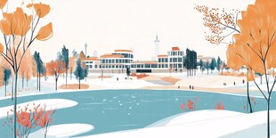 冬日校园湖畔风景图