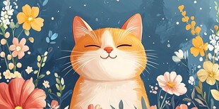 花丛中的微笑猫咪