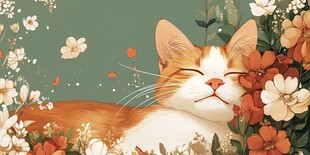 猫咪沉醉于花丛中