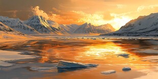 雪域黄昏下的壮美湖景