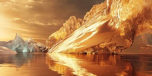 金色霞光下的壮丽冰川景观