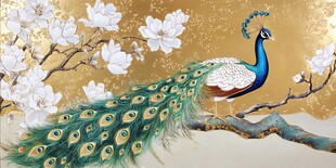 孔雀栖枝 玉兰花绽华彩