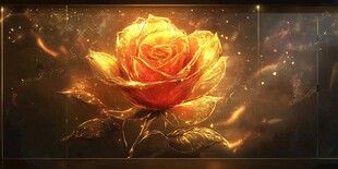 金色璀璨玫瑰花梦幻图景