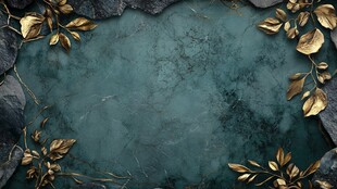 青石板上的金色枝叶装饰