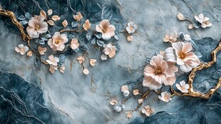 蓝底浮雕花卉精美装饰画