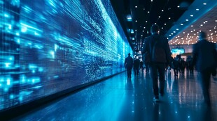 科技走廊中的行人与数据墙