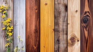 多彩木板与墙边绽放小花