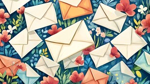 花卉环绕的多彩信封世界