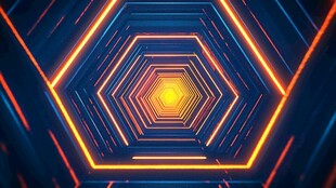 六边形霓虹光线隧道效果