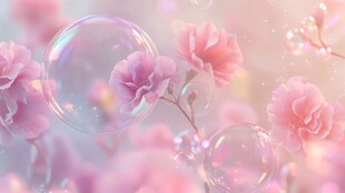 梦幻粉花与晶莹泡泡世界