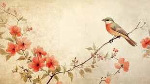 枝头小鸟伴繁花