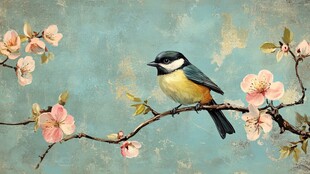 枝头小鸟伴繁花