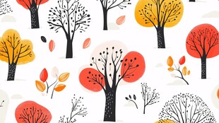 秋季树木插画图案设计