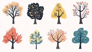 秋季多彩树木插画集合