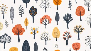 秋季树木图案 清新插画风