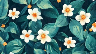 清新花卉绿叶图案背景