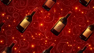 红色背景下的精美酒瓶图案