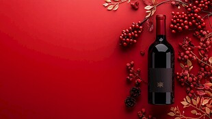 红底上的精美葡萄酒摆件