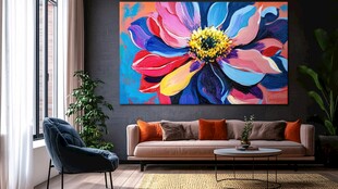 现代客厅中的绚丽花卉挂画