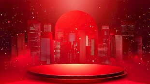 红色城市舞台背景图