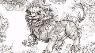 中式麒麟瑞兽线描图案