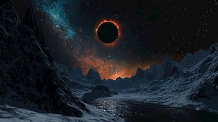 极地日食下的梦幻星空奇景