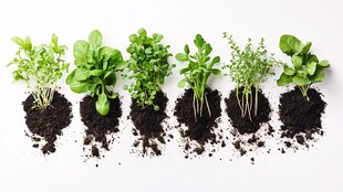 一排鲜嫩的盆栽蔬菜幼苗