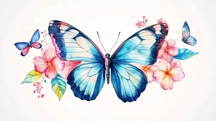 梦幻蓝蝶伴繁花飞舞