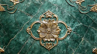 绿玉背景上的金色雕花装饰