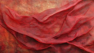 红色薄纱织物纹理特写