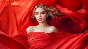 红绸中的优雅气质美女