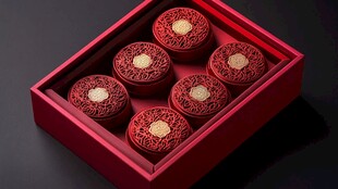 喜庆红盒内的精美中式糕点