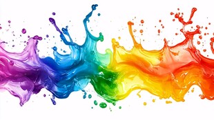 彩虹色墨水飞溅艺术画面