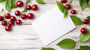 樱桃环绕的空白信纸