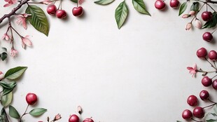 樱桃枝叶环绕的空白背景