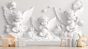 天使浮雕墙饰 童趣满满