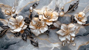 立体花卉大理石纹理装饰画