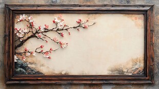 中式框中绽放的娇艳花枝