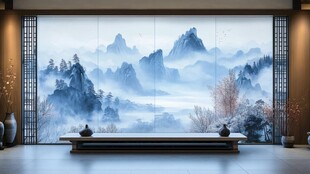 中式山水背景墙室内景致