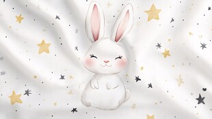 可爱白兔置身星星背景中